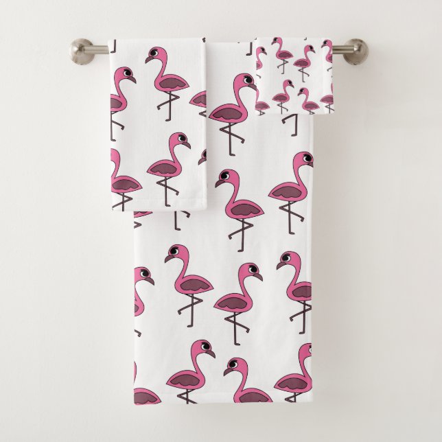 Pink Flamingos Summer Tropical Bath Towel Set (Insitu)