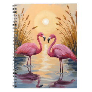 Pink Flamingos Sunset Animal Painting Notebook
