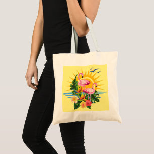 Pink Flamingos Sunshine and Flowers Tote Bag