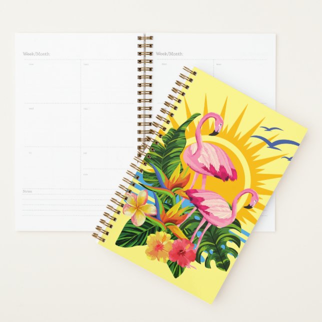 Pink Flamingos Sunshine and Tropical Flowers  Planner (Display)