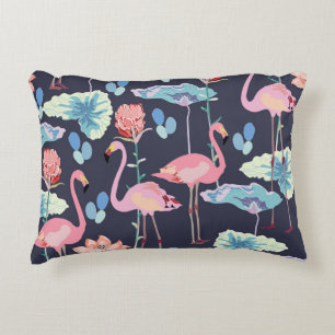 Pink flamingos surrounded by lotus flowers and pro decorative cushion