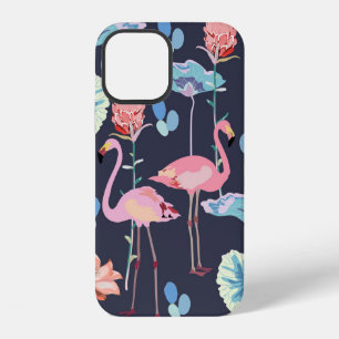 Pink flamingos surrounded by lotus flowers and pro iPhone 12 case