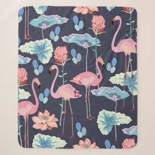 Pink flamingos surrounded by lotus flowers and pro sherpa blanket