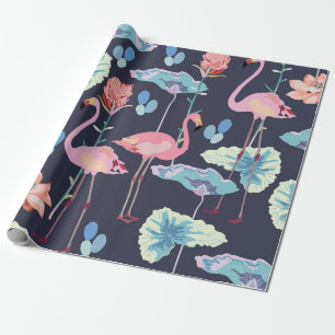 Pink flamingos surrounded by lotus flowers and pro wrapping paper