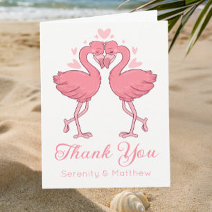 Pink Flamingos Tropical Beach Wedding Thank You Card