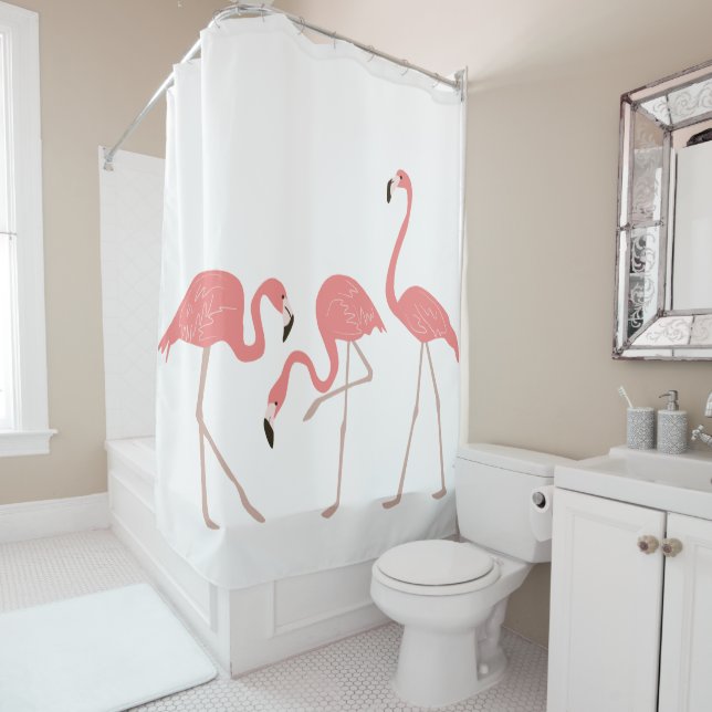 Pink Flamingos Tropical Birds Shower Curtain (In Situ)