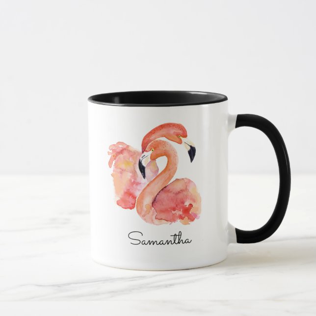Pink Flamingos Tropical Birds with Your Name Mug (Right)