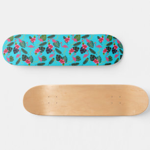 Pink Flamingos Tropical Flowers Beautiful Skateboard