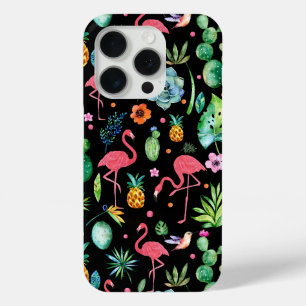 Pink Flamingos, Tropical Flowers, Succulents  iPhone 15 Pro Case