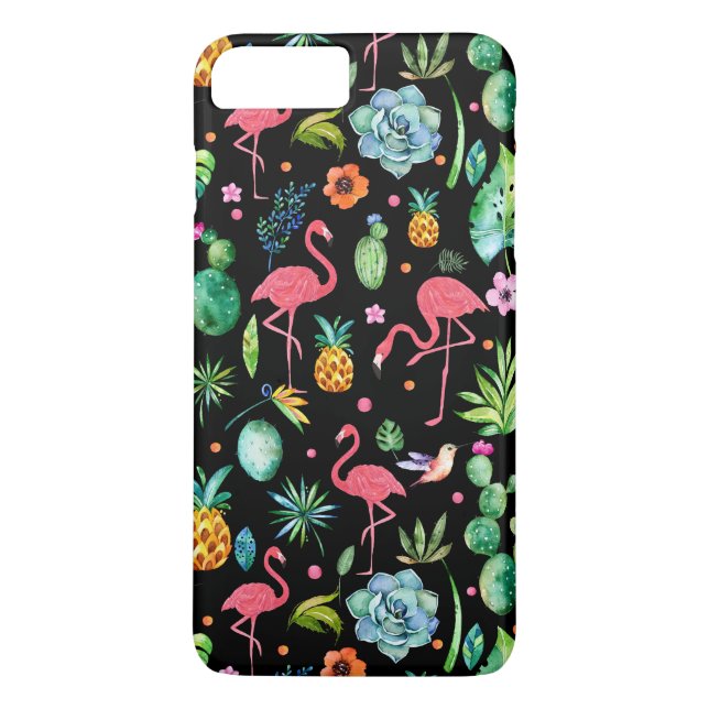 Pink Flamingos & Tropical Flowers & Succulents GR2 Case-Mate iPhone Case (Back)
