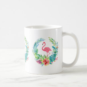 Pink Flamingos & Tropical Flowers Wreath Coffee Mug