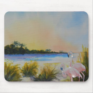 Pink Flamingos Tropical Island Mouse Pad