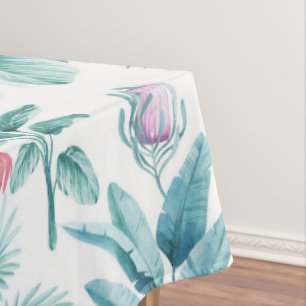 Pink flamingos tropical leaves pattern tablecloth
