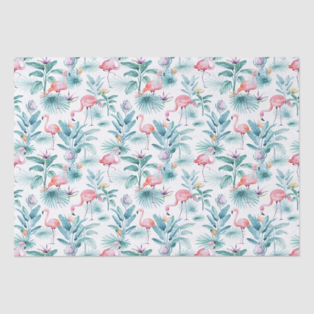 Pink flamingos tropical leaves pattern tissue paper (Front)