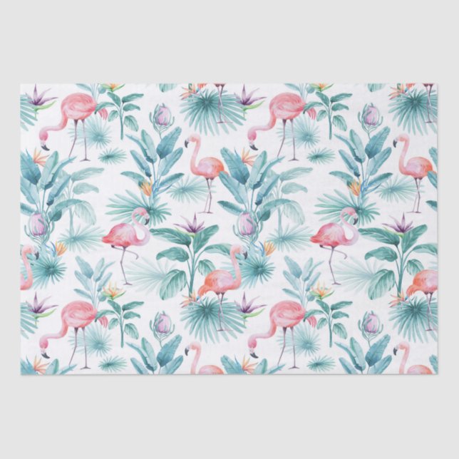 Pink flamingos tropical leaves pattern tissue paper (Front)