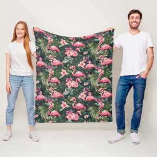 Pink Flamingos Tropical Pattern Fleece Blanket