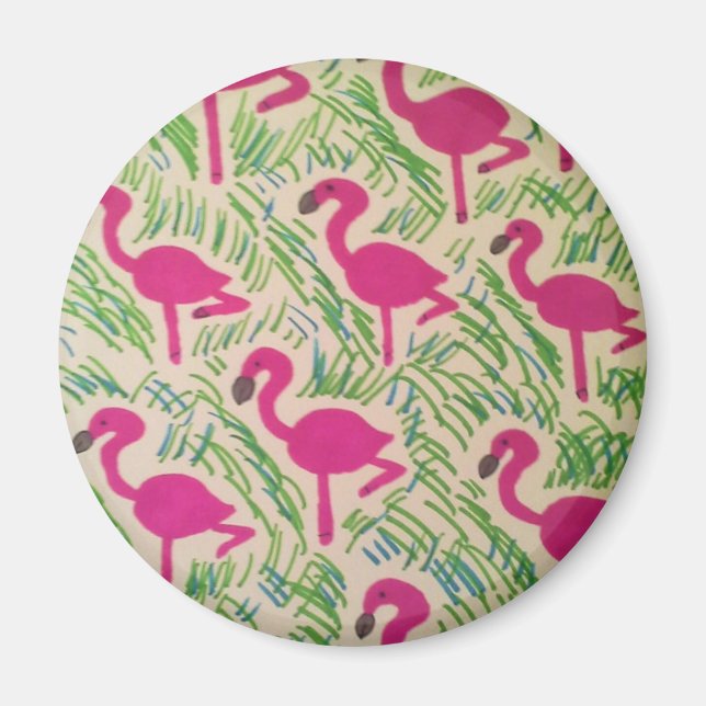 Pink Flamingos Tropical Pattern Magnet (Front)