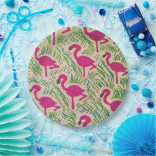Pink Flamingos Tropical Pattern Paper Plates