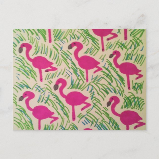 Pink Flamingos Tropical Pattern Postcard (Front)