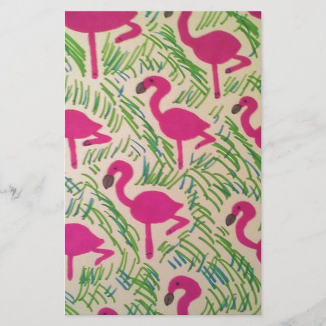 Pink Flamingos Tropical Pattern Stationery (Front)