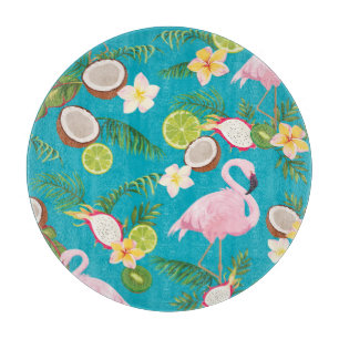 Pink Flamingos: Tropical Seamless Pattern Cutting Board