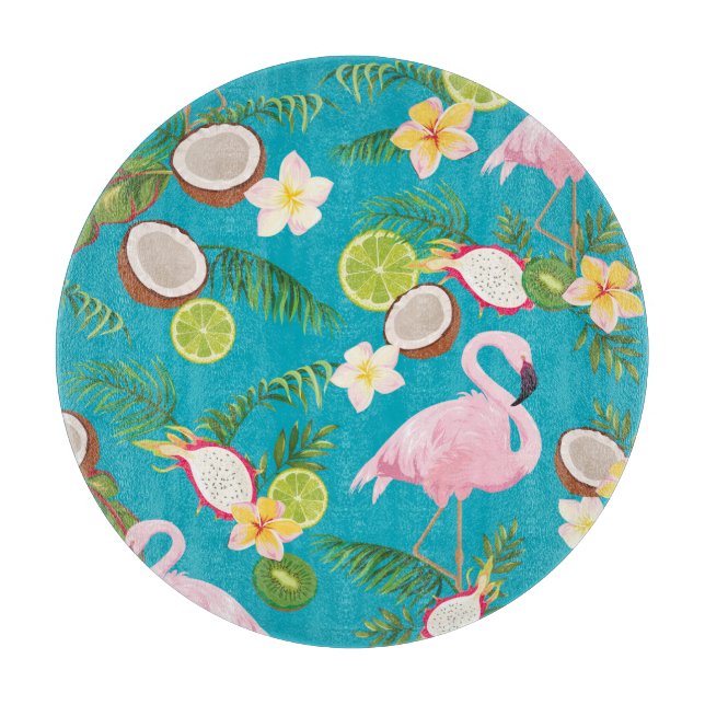 Pink Flamingos: Tropical Seamless Pattern Cutting Board (Front)