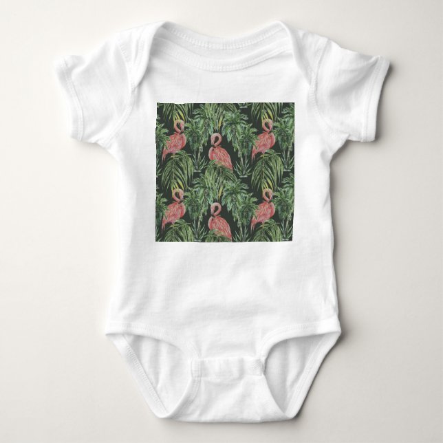 Pink flamingos, tropical vintage pattern. baby bodysuit (Front)