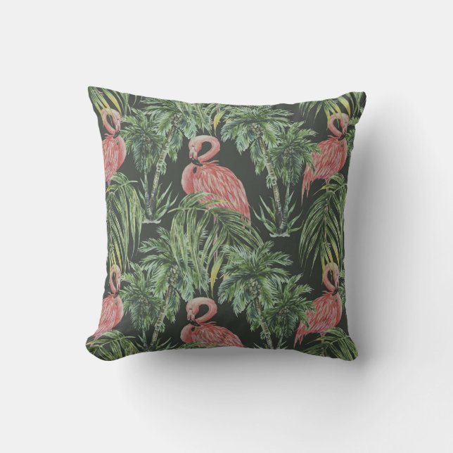 Pink flamingos, tropical vintage pattern. cushion (Front)