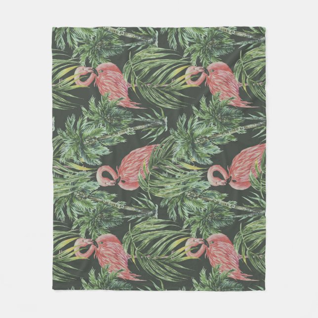 Pink flamingos, tropical vintage pattern. fleece blanket (Front)
