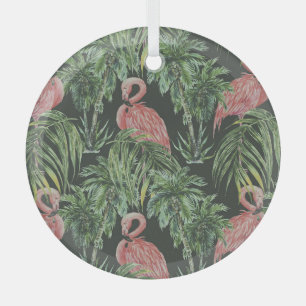 Pink flamingos, tropical vintage pattern. glass tree decoration