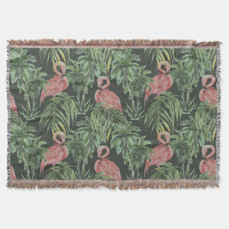 Pink flamingos, tropical vintage pattern. throw blanket