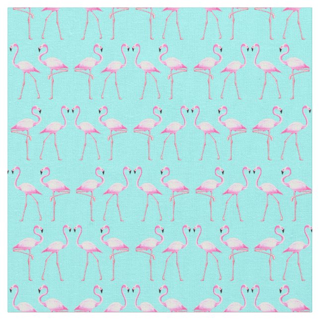 Pink Flamingos Turqouise Beach Summer Fabric (Close Up)