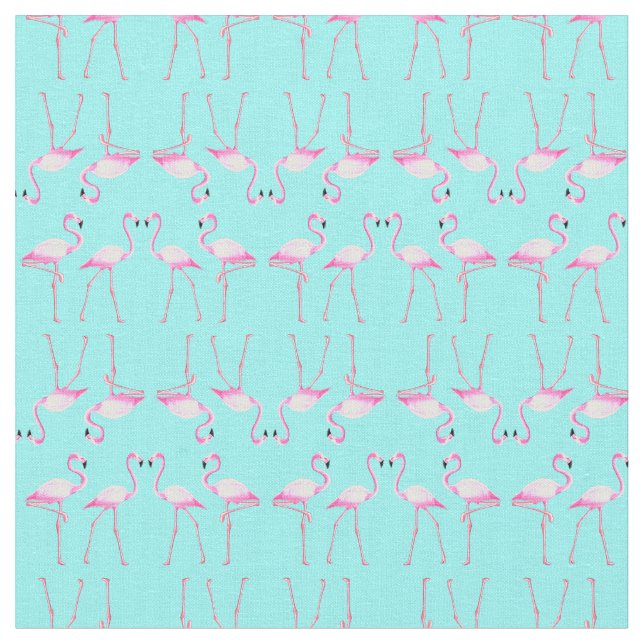 Pink Flamingos Turqouise Summer Beach Fabric (Close Up)