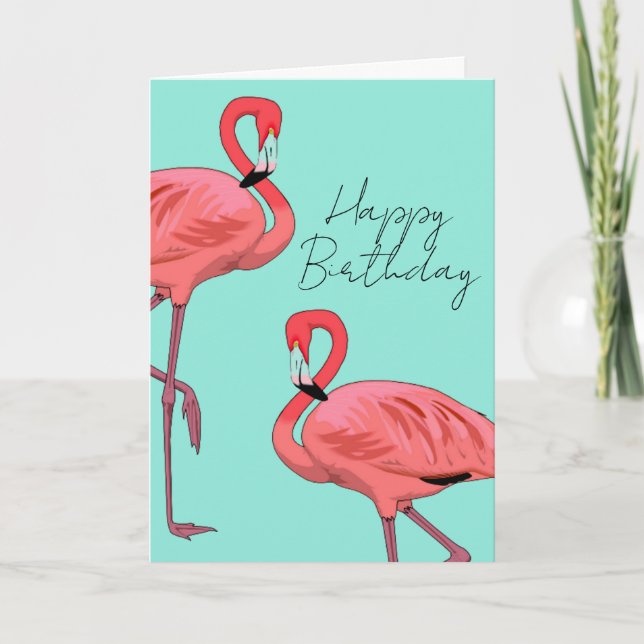 Pink Flamingos Warm Birthday Wishes Holiday Card (Front)