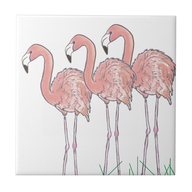 Pink Flamingos watercolor drawing Ceramic Tile (Front)