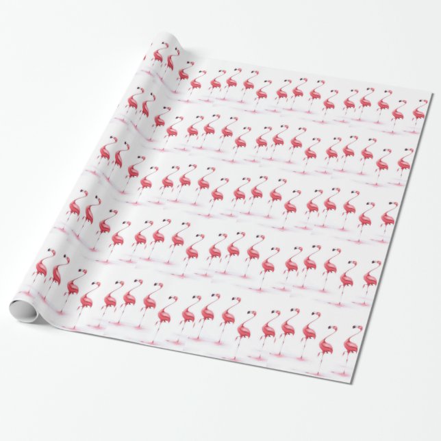 Pink Flamingos Watercolor   Wrapping Paper (Unrolled)