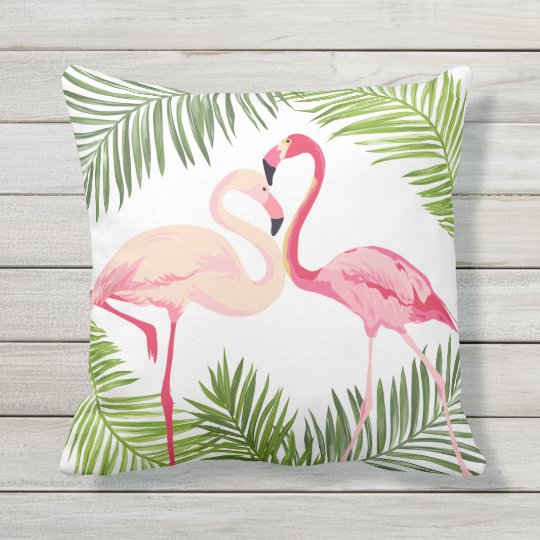 Pink Flamingos With Palm Leaves Outdoor Cushion Zazzle Com Au