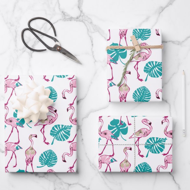 Pink Flamingos Wrapping Paper Sheet (Front)