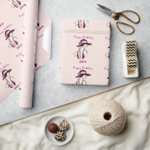 Pink Flapper Girl Personalized Birthday Wrapping Paper