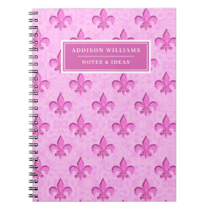 Pink Fleur De Lis Pattern Custom Name Notebook