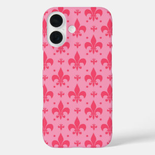 Pink Fleur-de-lis Pattern Design iPhone 16 Case