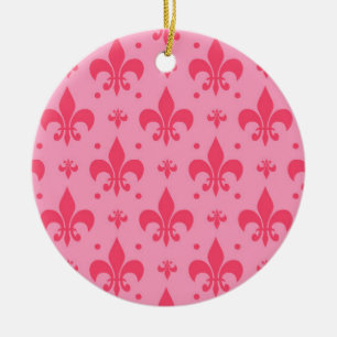 Pink Fleur-de-lis Pattern Design  Ceramic Ornament