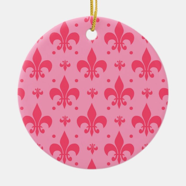Pink Fleur-de-lis Pattern Design  Ceramic Ornament (Front)