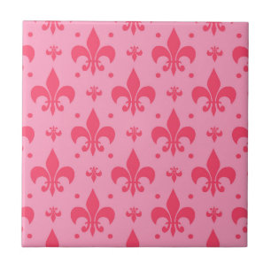 Pink Fleur-de-lis Pattern Design Ceramic Tile