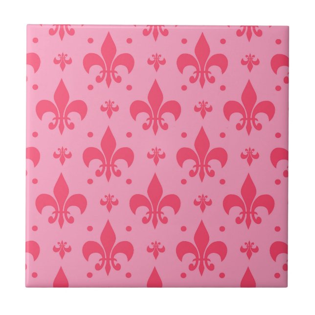 Pink Fleur-de-lis Pattern Design  Ceramic Tile (Front)