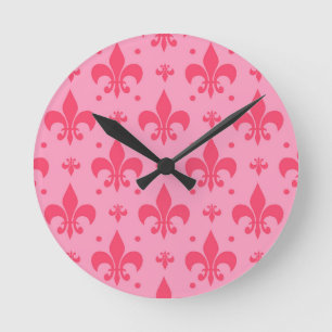 Pink Fleur-de-lis Pattern Design  Round Clock