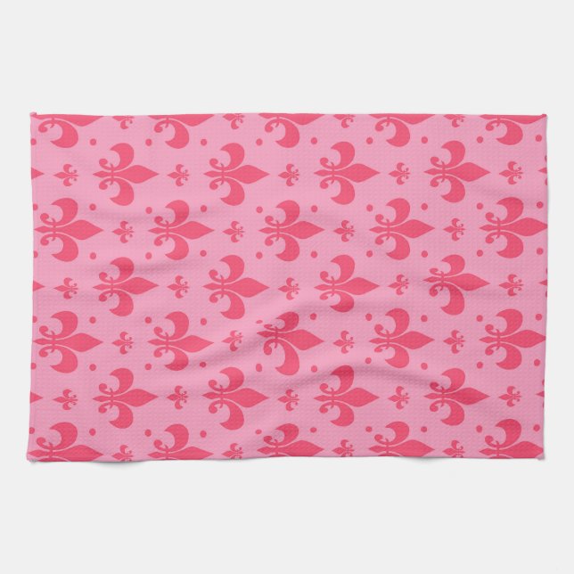 Pink Fleur-de-lis Pattern Design  Tea Towel (Horizontal)