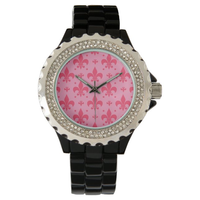Pink Fleur-de-lis Pattern Design  Watch (Front)