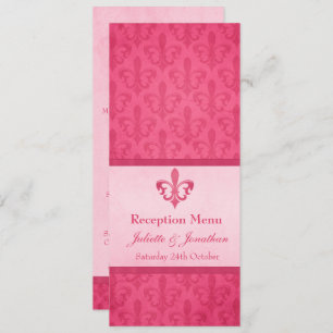 Pink Fleur De Lis wedding reception dinner menu Invitation