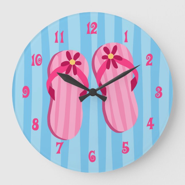 Pink Flip Flops Large Clock (Front)